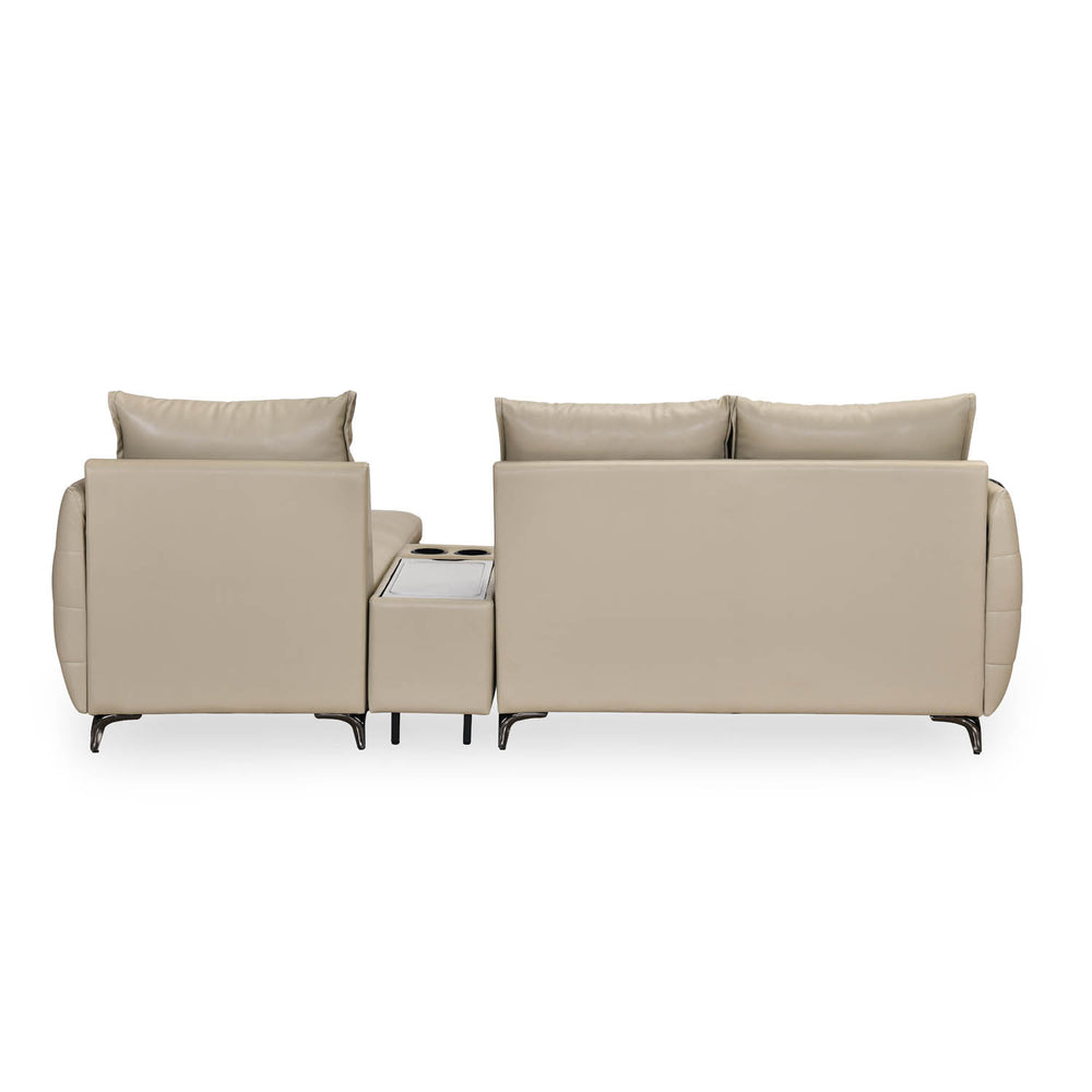 Infinia 3 Seater Leatherette Sofa with Right Lounger and Rectangle Console- Beige