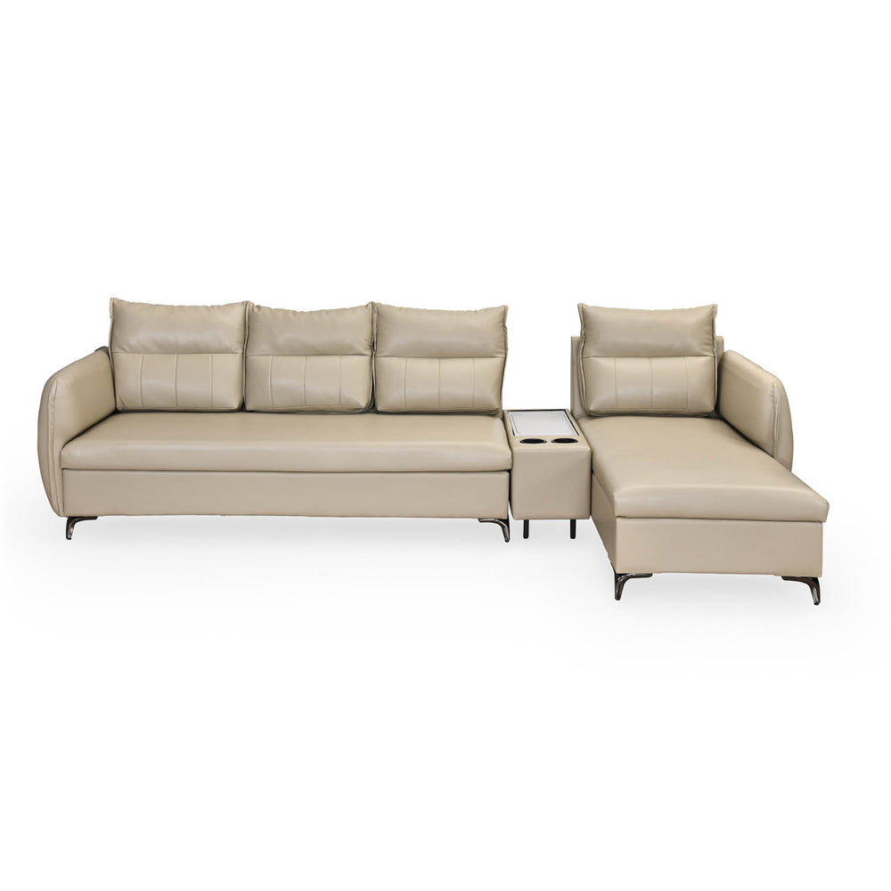 Infinia 4 Seater Leatherette Sofa with Left Lounger and Rectangle Console- Beige