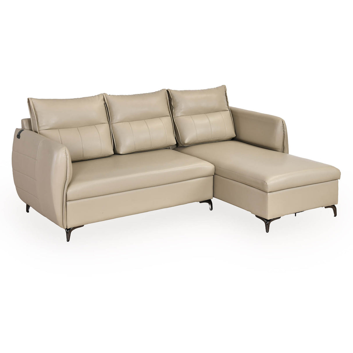 Infinia 3 Seater Leatherette Sofa with Left Lounger- Beige