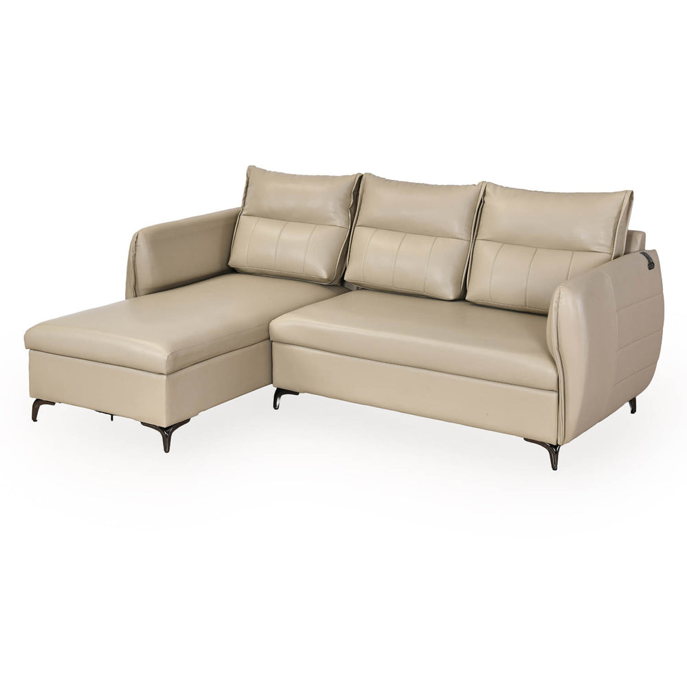 Infinia 3 Seater Leatherette Sofa with Right Lounger- Beige