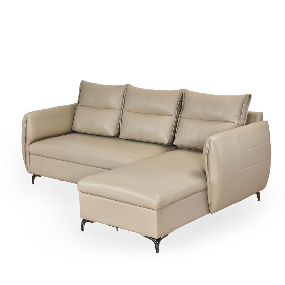 Infinia 3 Seater Leatherette Sofa with Left Lounger- Beige