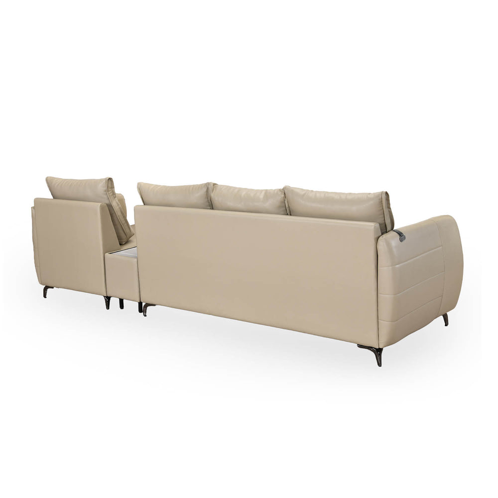 Infinia 4 Seater Leatherette Sofa with Left Lounger and Rectangle Console- Beige