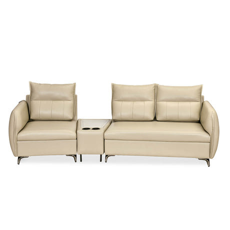 Infinia 1+2 Seater Leatherette Sofa Set with Triangle Console- Beige