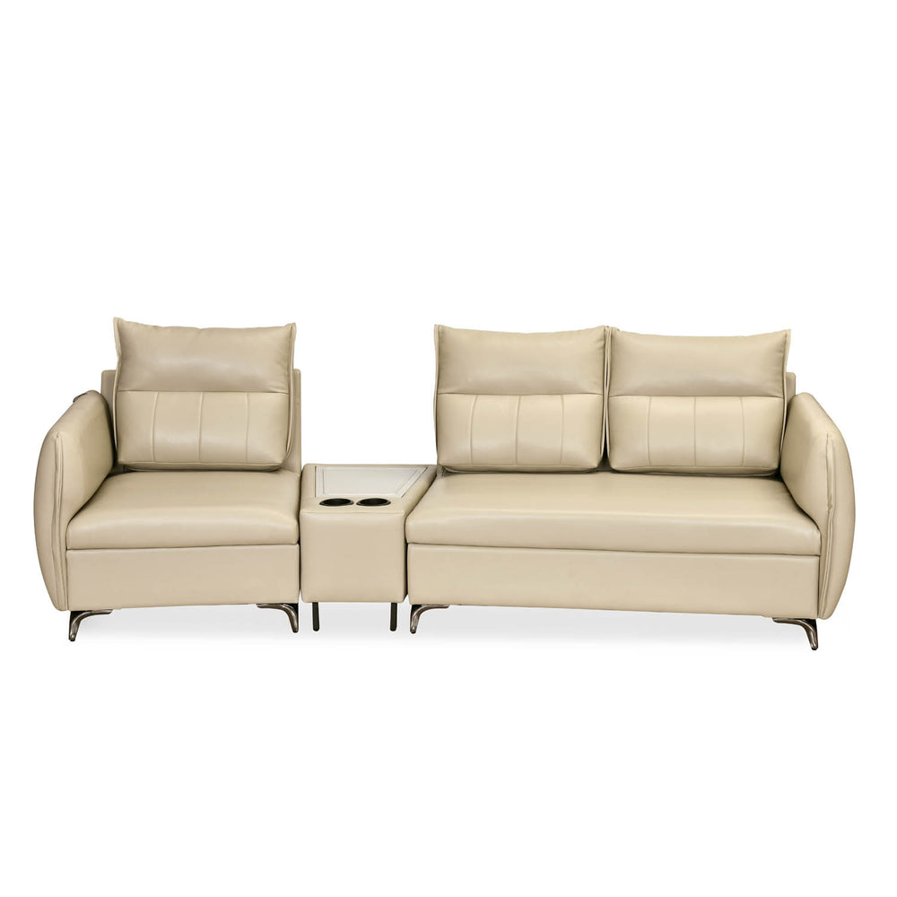 Infinia 1+2 Seater Leatherette Sofa Set with Triangle Console- Beige