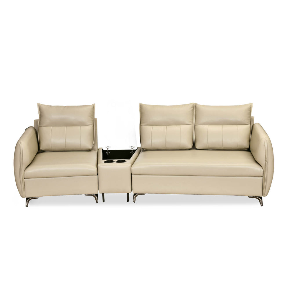 Infinia 1+2 Seater Leatherette Sofa Set with Triangle Console- Beige
