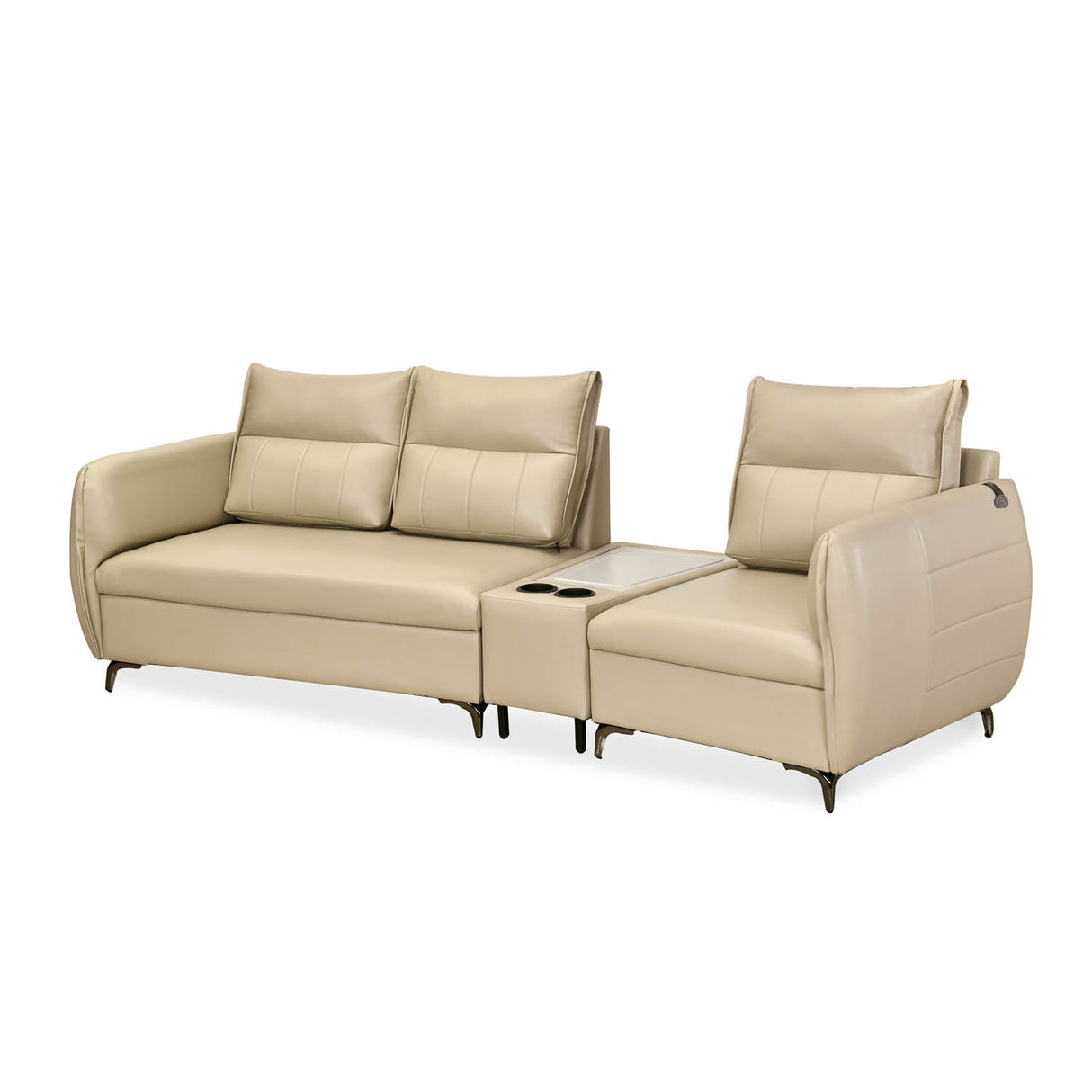 Infinia 2+1 Seater Leatherette Sofa Set with Triangle Console- Beige