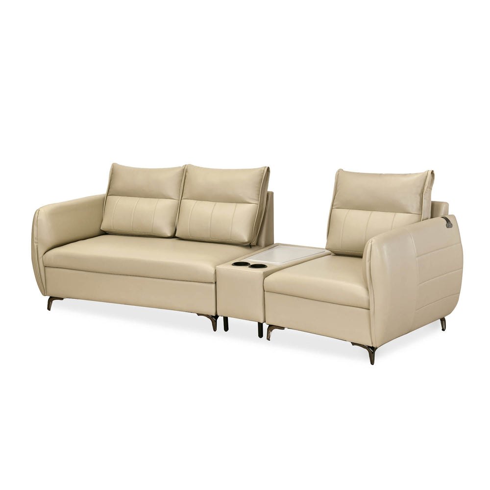 Infinia 2+1 Seater Leatherette Sofa Set with Triangle Console- Beige