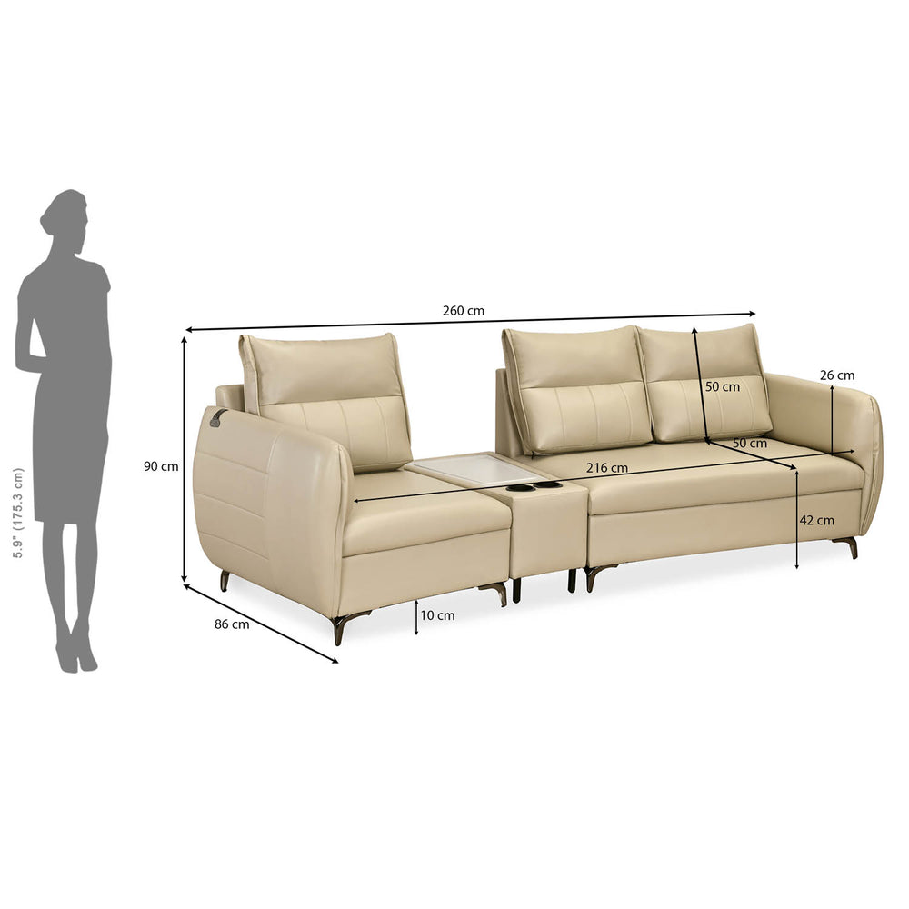 Infinia 1+2 Seater Leatherette Sofa Set with Triangle Console- Beige