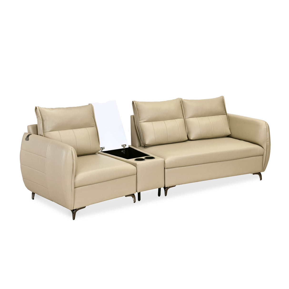 Infinia 1+2 Seater Leatherette Sofa Set with Triangle Console- Beige