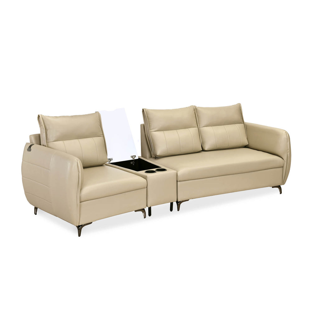 Infinia 1+2 Seater Leatherette Sofa Set with Triangle Console- Beige
