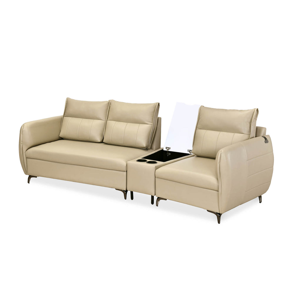 Infinia 2+1 Seater Leatherette Sofa Set with Triangle Console- Beige