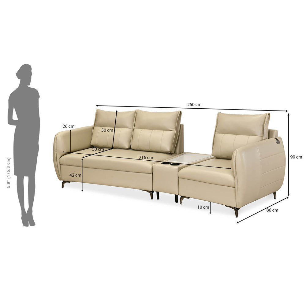 Infinia 2+1 Seater Leatherette Sofa Set with Triangle Console- Beige