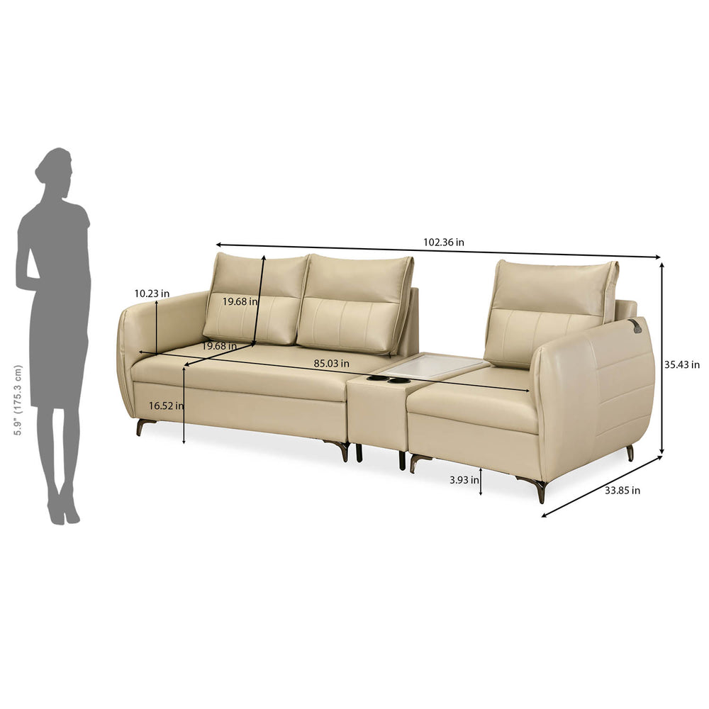 Infinia 2+1 Seater Leatherette Sofa Set with Triangle Console- Beige
