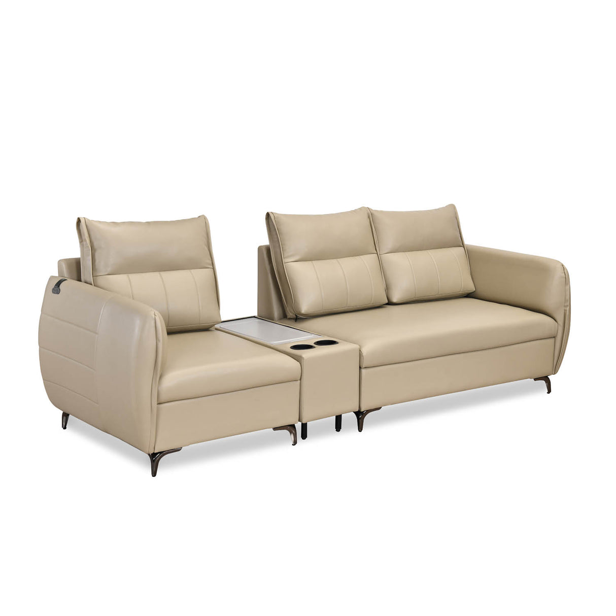 Infinia 1+2 Seater Leatherette Sofa Set with Rectangle Console- Beige