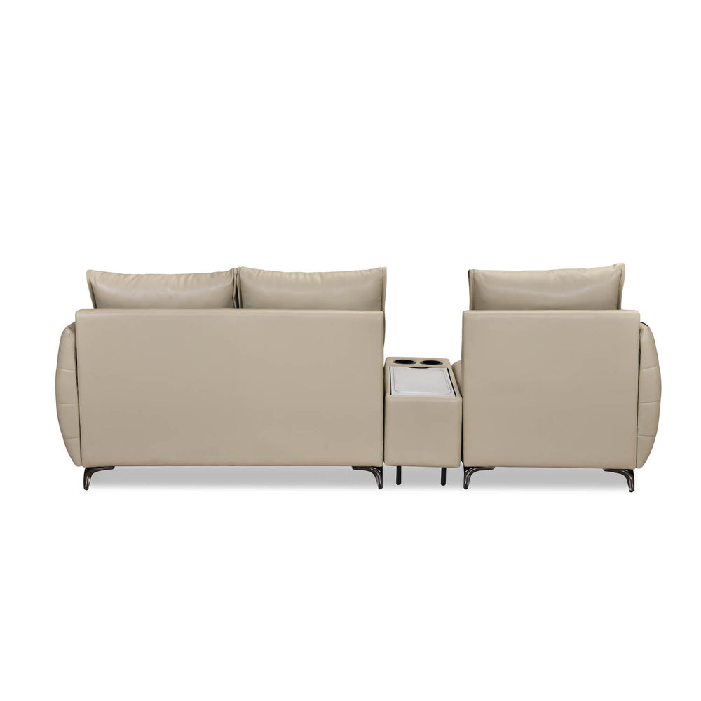Infinia 1+2 Seater Leatherette Sofa Set with Rectangle Console- Beige