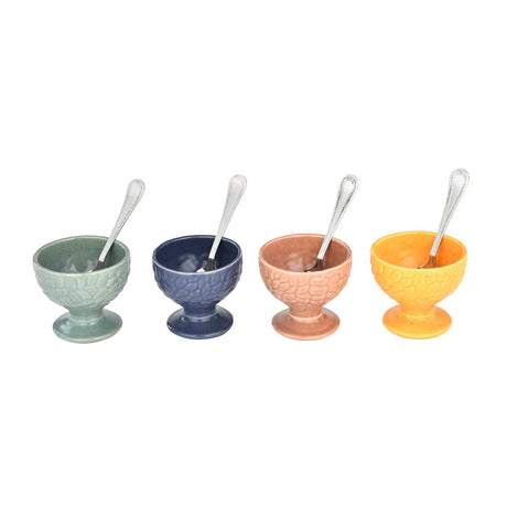 Ceramic Ice-cream Serving Bowl with Spoon Set of 4- Multicolor