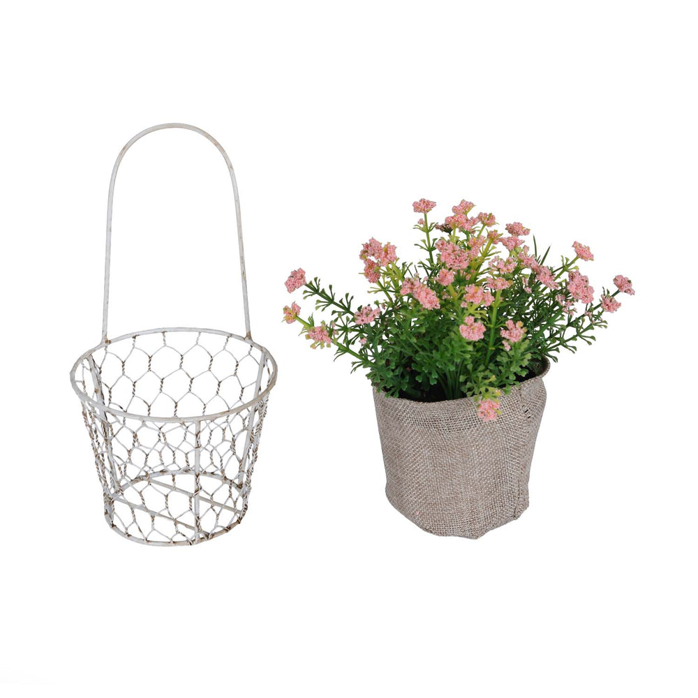 Minimal Bloom Basket Floral Potted Plant- Pink