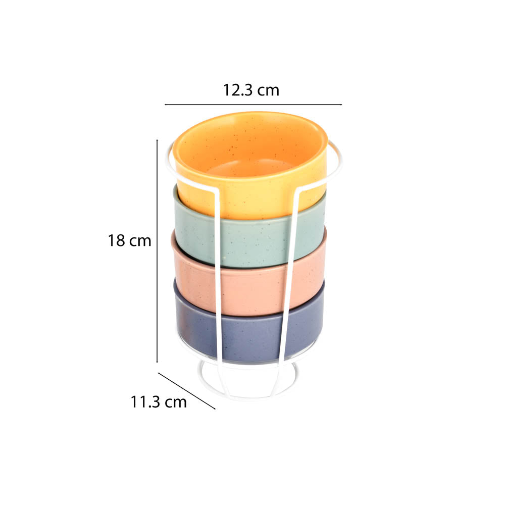 Ceramic Soup Bowl with Spoon Set of 4- Multicolor