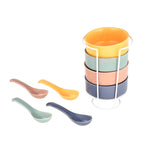 Ceramic Soup Bowl with Spoon Set of 4- Multicolor
