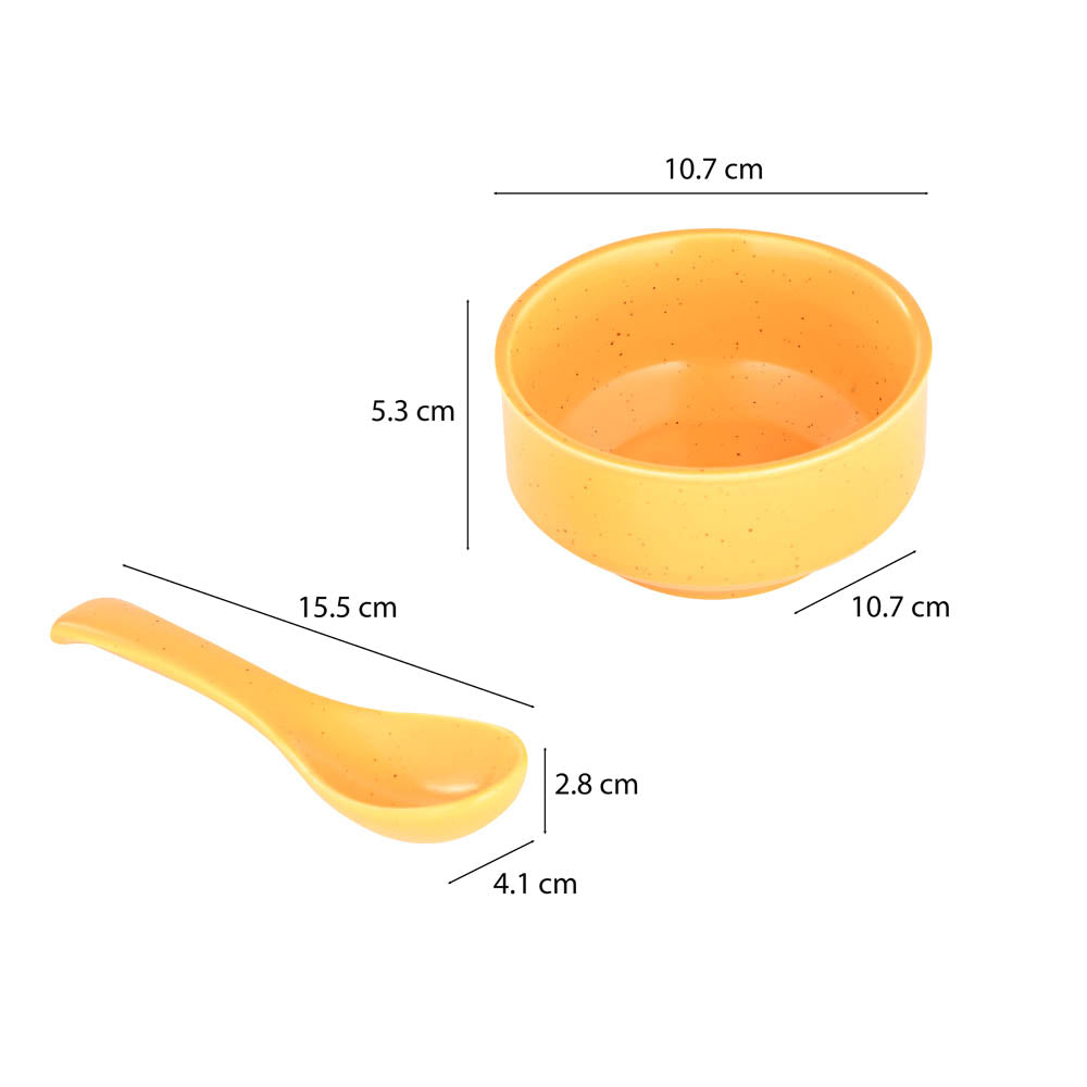 Ceramic Soup Bowl with Spoon Set of 4- Multicolor