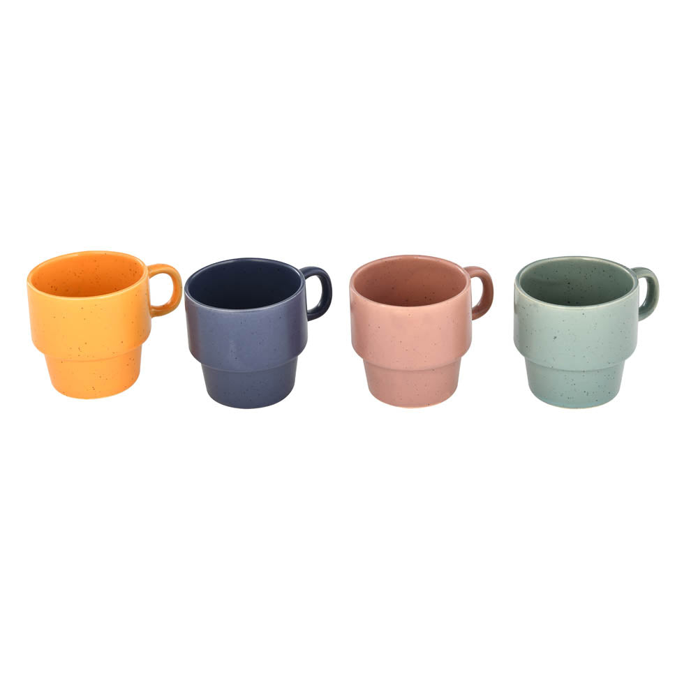 Ceramic Set of 4 Tea Cups with Stand- Multicolor