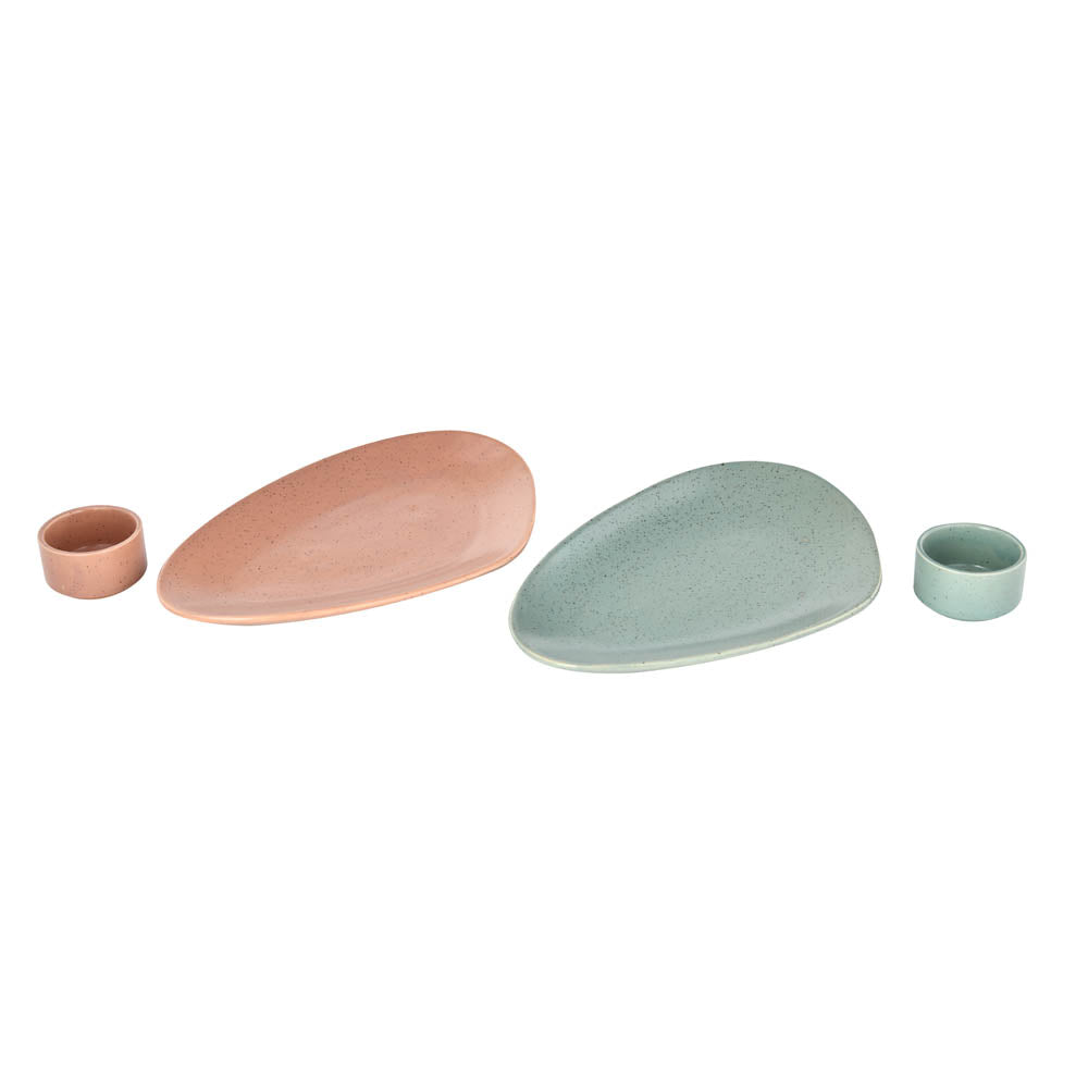 Ceramic Serving Platter with Dip Bowl Set of 2- Multicolor