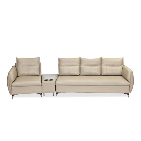 Infinia 1+3 Seater Leatherette Sofa Set with Triangle Console- Beige