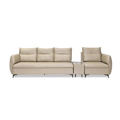 Infinia 3+1 Seater Leatherette Sofa Set with Rectangle Console- Beige