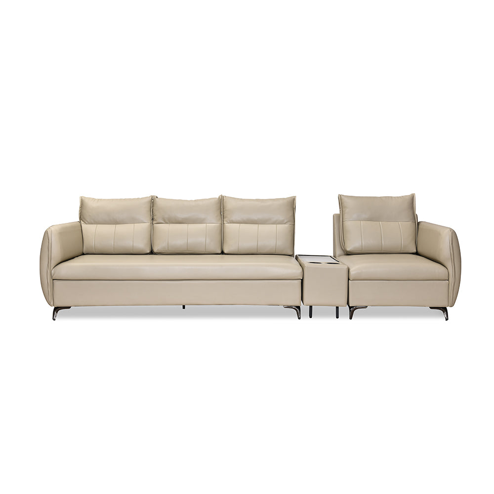 Infinia 3+1 Seater Leatherette Sofa Set with Rectangle Console- Beige