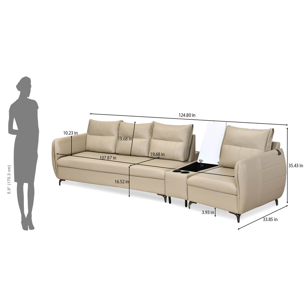 Infinia 3+1 Seater Leatherette Sofa Set with Triangle Console- Beige