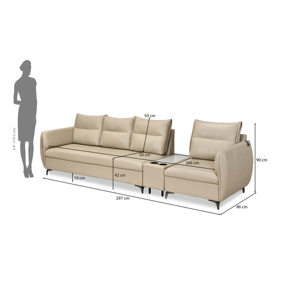 Infinia 3+1 Seater Leatherette Sofa Set with Rectangle Console- Beige