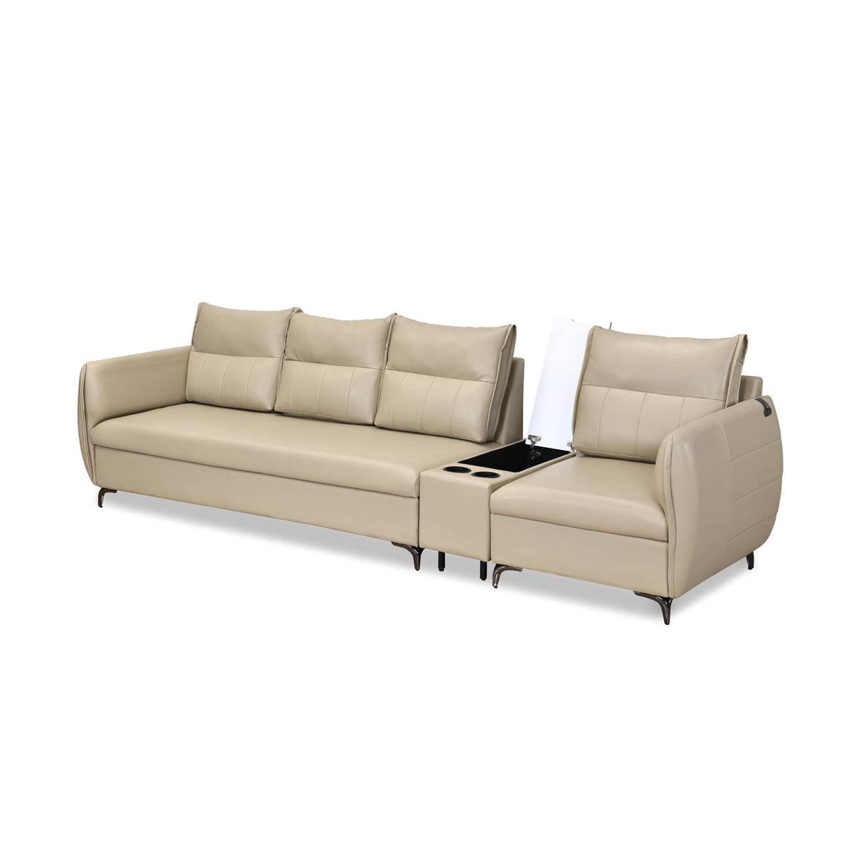 Infinia 3+1 Seater Leatherette Sofa Set with Rectangle Console- Beige