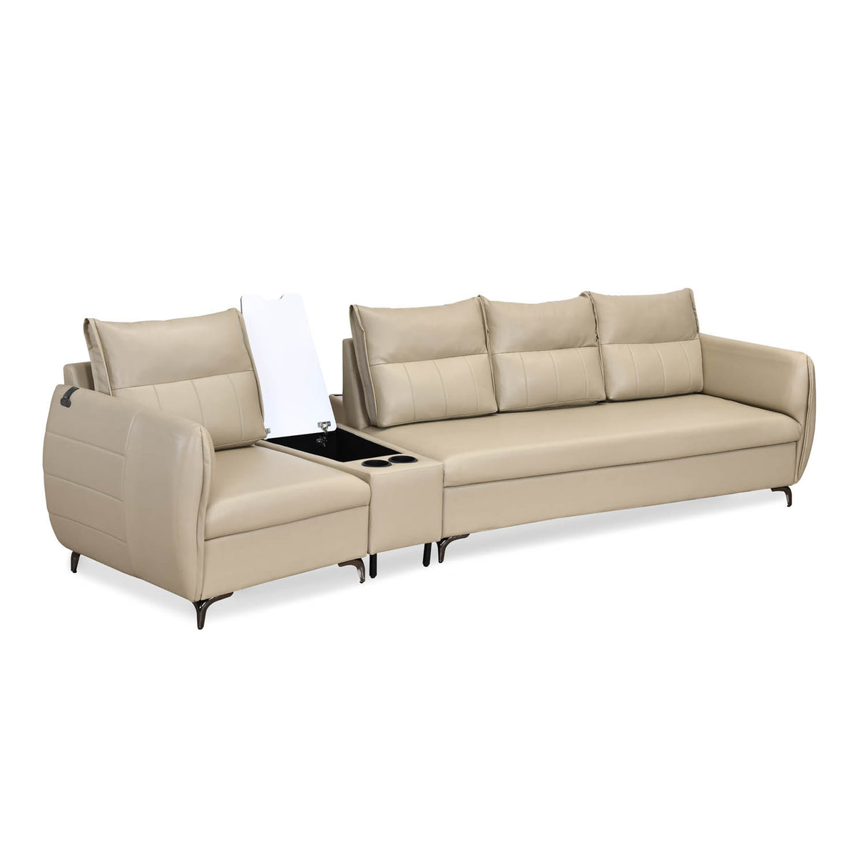 Infinia 3+1 Seater Leatherette Sofa Set with Triangle Console- Beige