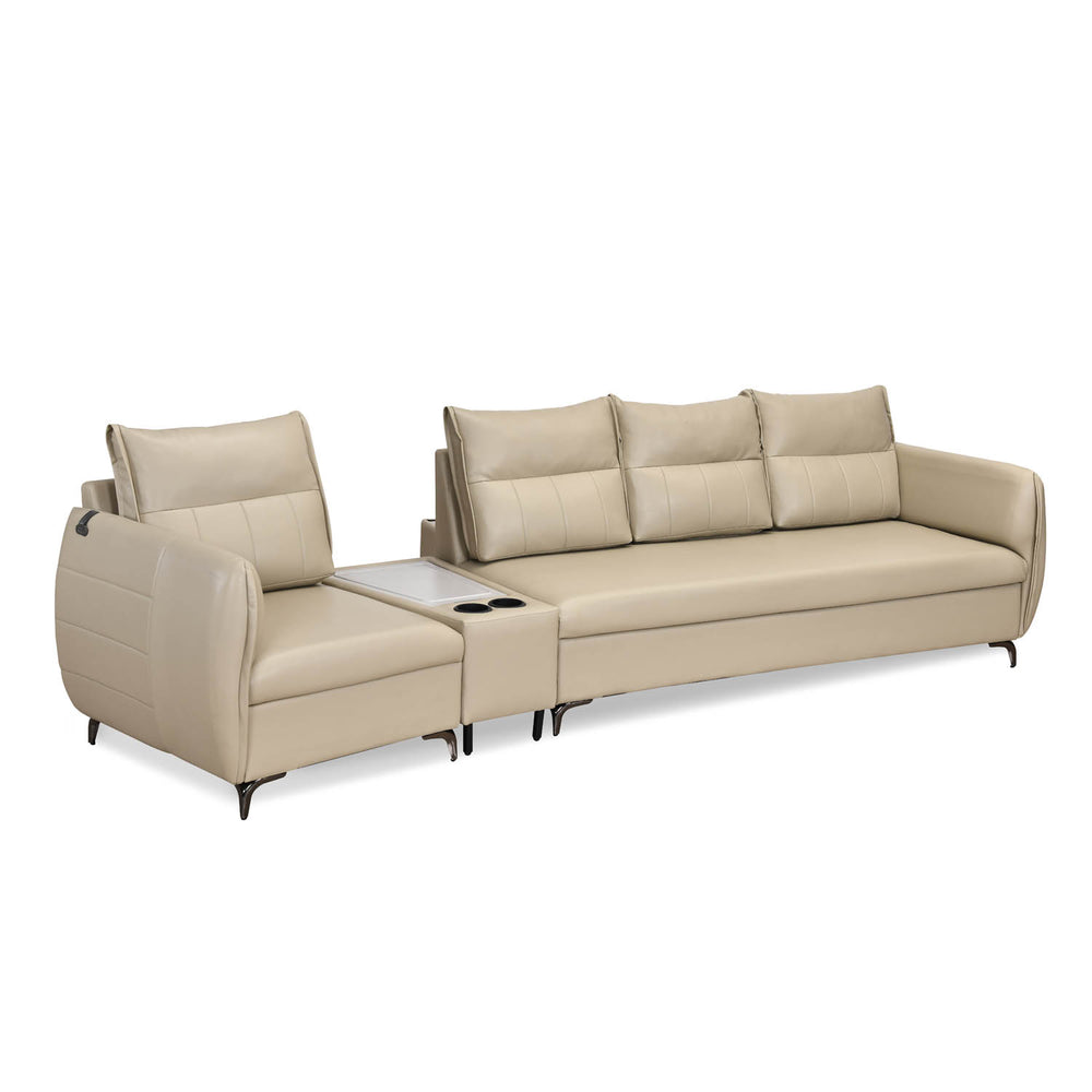 Infinia 1+3 Seater Leatherette Sofa Set with Triangle Console- Beige