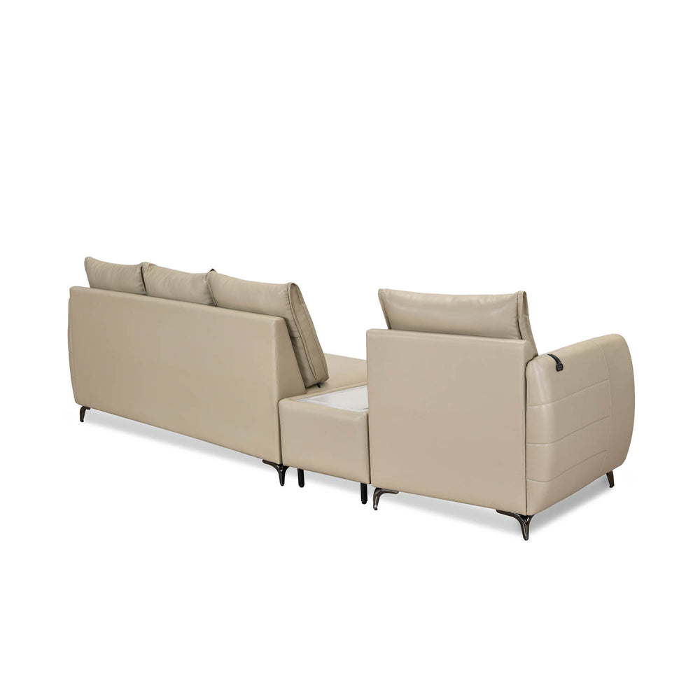 Infinia 1+3 Seater Leatherette Sofa Set with Triangle Console- Beige