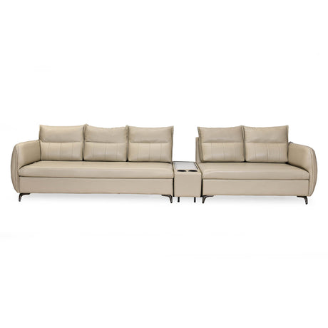 Infinia 3+2 Seater Leatherette Sofa Set with Rectangle Console- Beige