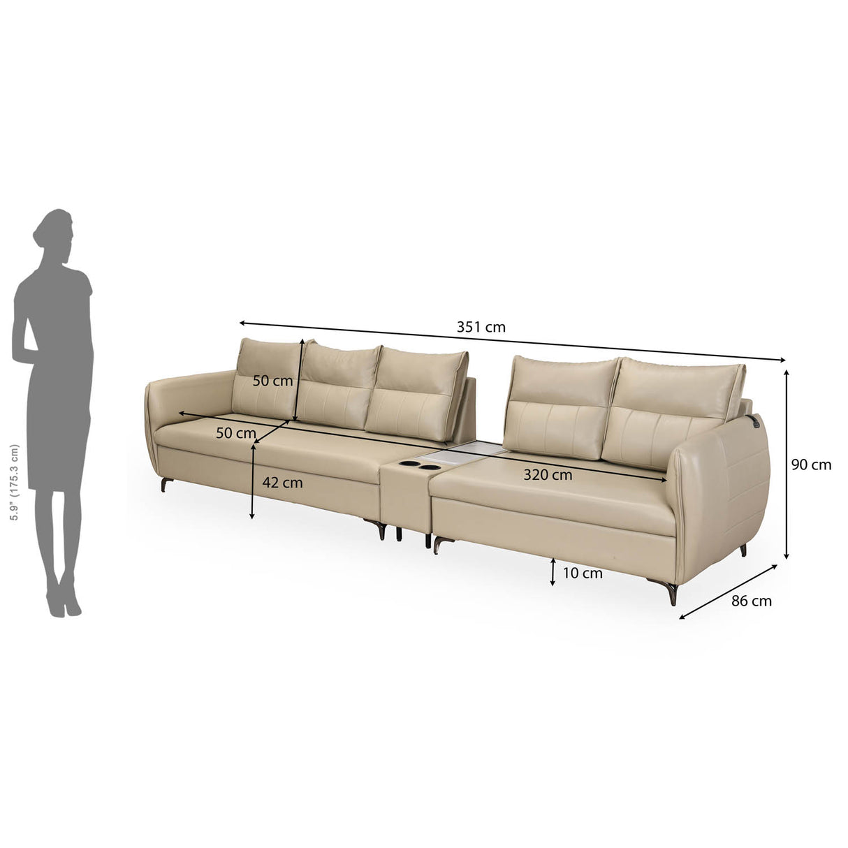 Infinia 3+2 Seater Leatherette Sofa Set with Rectangle Console- Beige