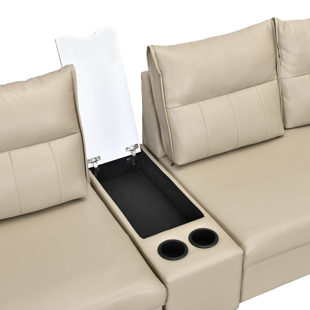 Infinia 2+2+1 Seater Leatherette Sofa Set with Left Corner Sofa and Rectangle Console- Beige