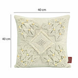 Floral Beads Cotton & Polyester 16" x 16" Macrame Cushion Cover (White)