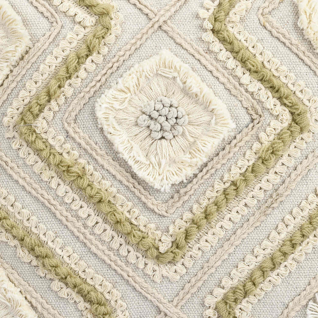Geometric Embroidered Cotton & Polyester 16" x 16" Cushion Cover (Beige)