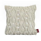 Wavy Pattern Cotton & Polyester 16" x 16" Macrame Cushion Cover (White)
