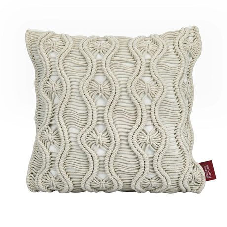 Wavy Pattern Cotton & Polyester 16" x 16" Macrame Cushion Cover (White)