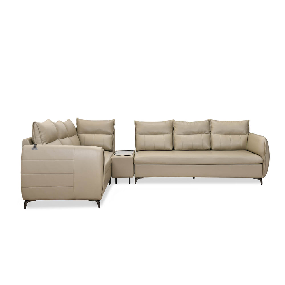 Infinia 3+2+1 Seater Leatherette Sofa Set with Right Corner Sofa and Rectangle Console- Beige