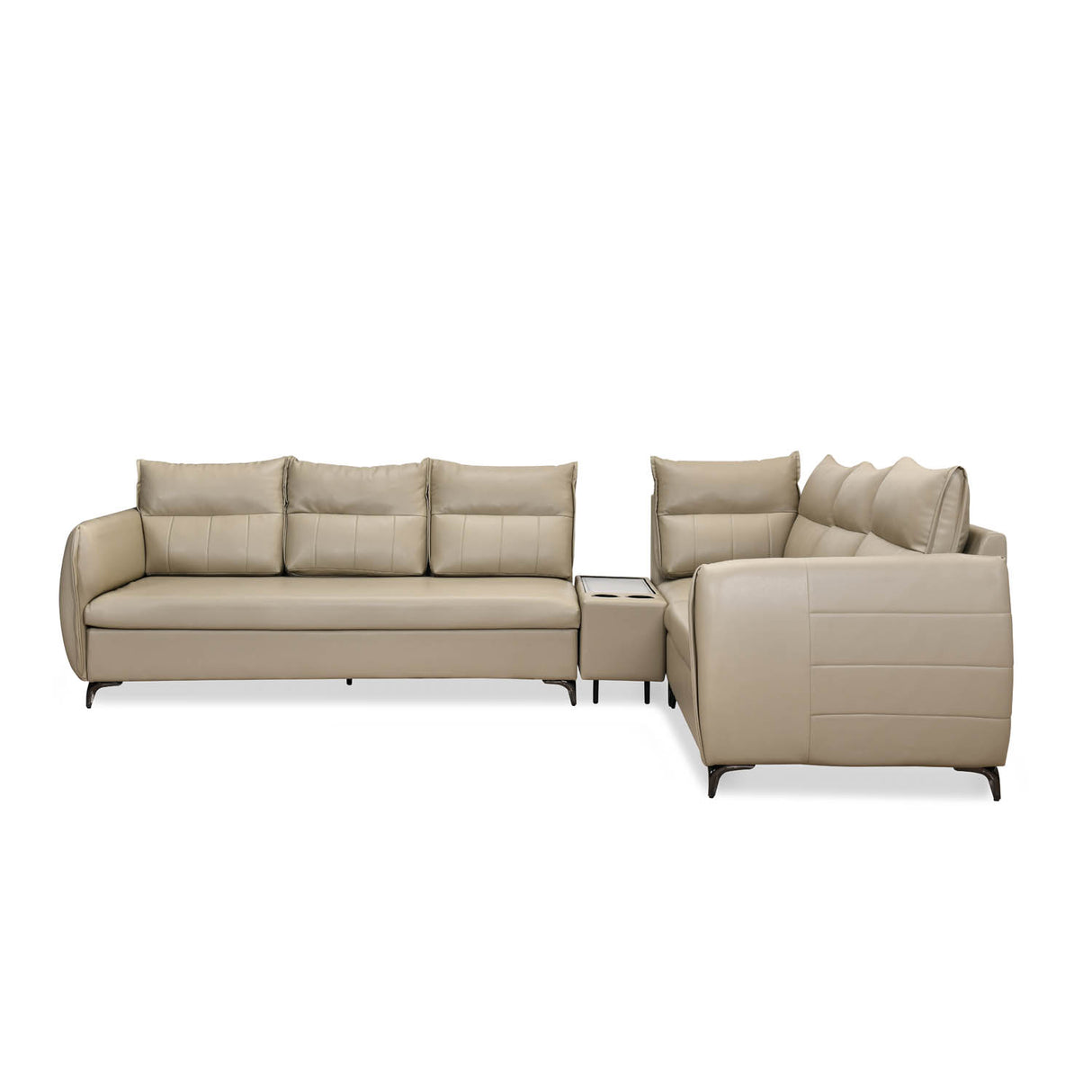 Infinia 3+2+1 Seater Leatherette Sofa Set with Left Corner Sofa and Rectangle Console- Beige