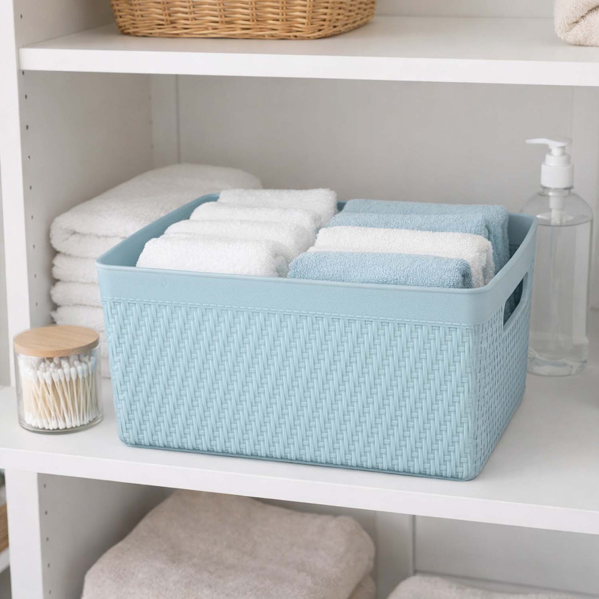 Weave Pattern Polypropylene Storage Basket- Mint, 25.8 x 17.2 x 11.8 cm