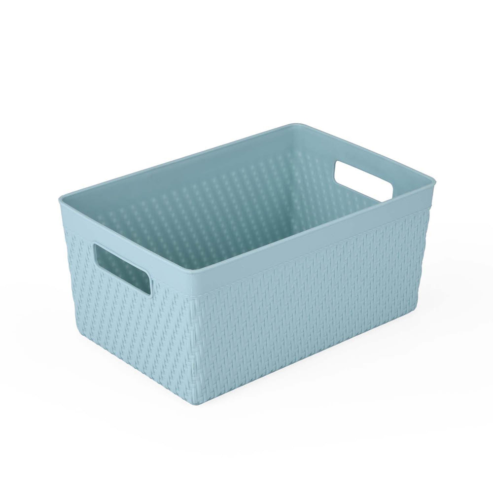 Weave Pattern Polypropylene Storage Basket- Mint, 25.8 x 17.2 x 11.8 cm