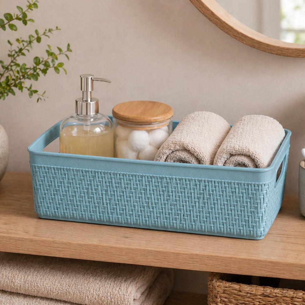 Weave Pattern Polypropylene Storage Basket- Mint, 16.4 x 10.5 x 6.6 cm