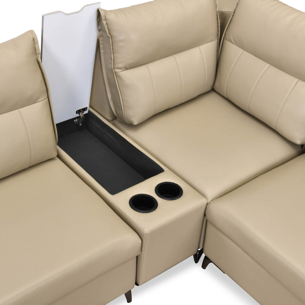 Infinia 3+2+1 Seater Leatherette Sofa Set with Left Corner Sofa and Rectangle Console- Beige