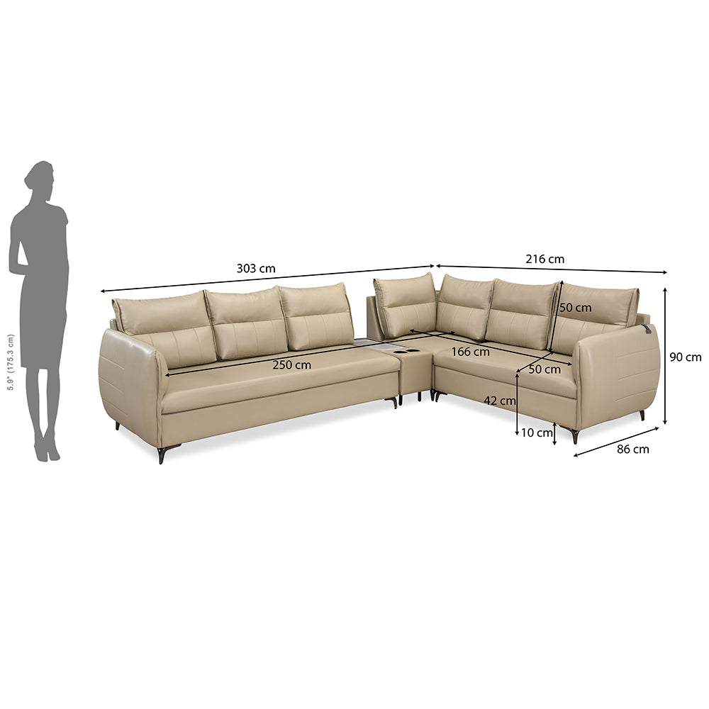 Infinia 3+2+1 Seater Leatherette Sofa Set with Left Corner Sofa- Beige