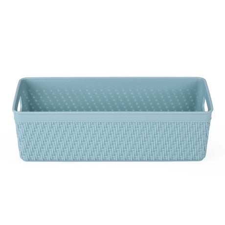 Weave Pattern Polypropylene Storage Basket- Mint, 24.1 x 10.3 x 7.2 cm
